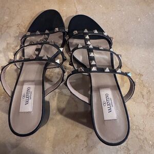 Valentino Garavani Black Sandals with Silver Studs